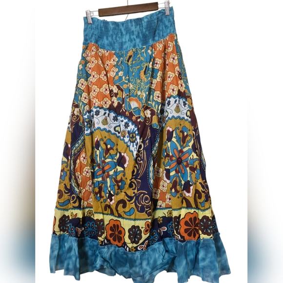 Chaudrey Bohemian Patchwork Maxi Skirt - Teal & Mustard Large - Picture 3 of 6